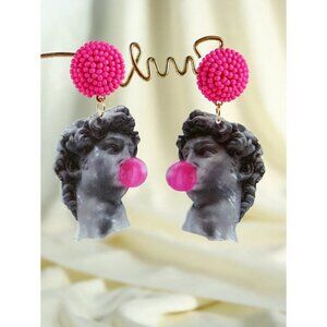 Pink David Handmade Bead Stud Earrings With Funny Statement Dangle Bust Gum